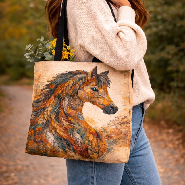Bolsa Tote Boho Arte Popular Ocidental em Patchwork (Criador carregado)