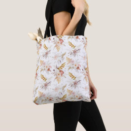 Bolsa Tote Boho Bege, Grama das Pampas Terracota Aquarela Nós