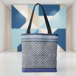 Bolsa Tote Boho Bege, Preto, Azul Inspirado Tribal