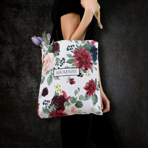 Bolsa Tote Boho Bloom Borgonha Vermelha e Marinho
