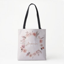 Boho Blush Floral Pampas Monograma Nome