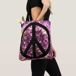 Bolsa Tote Boho Bright Blurry Neon Lights Sinal de Paz