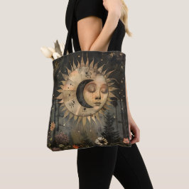 Bolsa Tote Boho Celestial Sun Moon Wildflower Garden