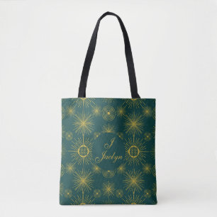 Bolsa Tote Boho Celestial Sun Stars Teal Personalizado