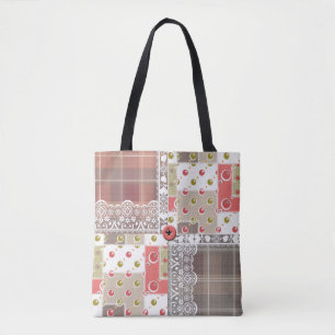 Bolsa Tote Boho checkered dos retalhos da xadrez retro do