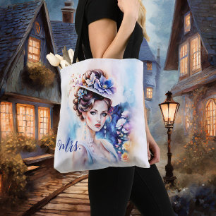Bolsa Tote Boho Chic Artístico Watercolor Sra. Wedding