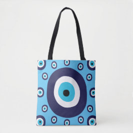 Bolsa Tote Boho Chic Lucky Grego Mau Azul e Branco