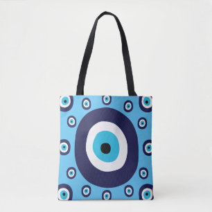 Bolsa Tote Boho Chic Lucky Grego Mau Azul e Branco