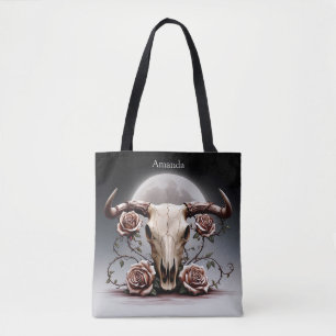 Bolsa Tote Boho Chic Watercolor Vaca Floral Romântica