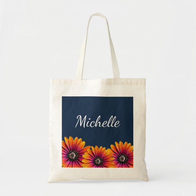 Bolsa Tote Boho Daisies Rustic Floral Marinho Azul (Frente)