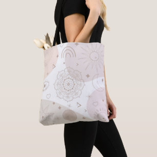 Bolsa Tote Boho Doodles Espaciais Neutrais Design