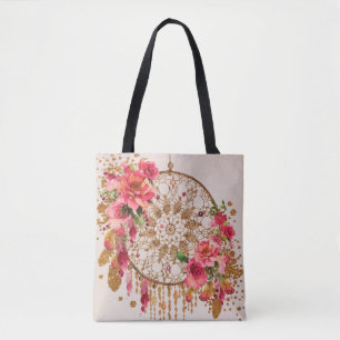 Bolsa Tote Boho Dreamcatcher Dourado Floral