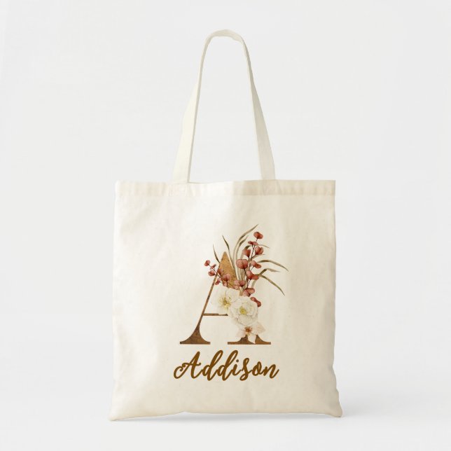 Bolsa Tote Boho Floral A Monograma Wedding Favor (Frente)