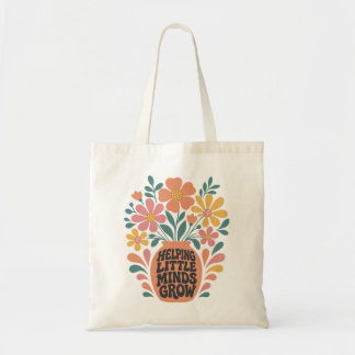 Bolsa Tote Boho Floral Helping Little Minds Grow Teacher Gift