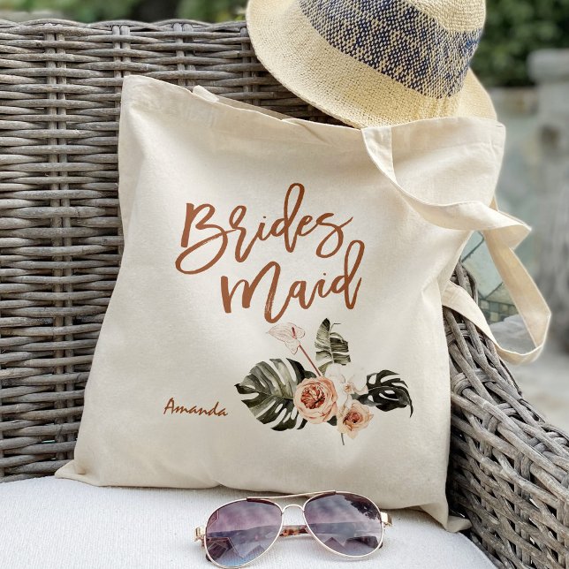 Bolsa Tote Boho Floral Tropical Folha Damas de Honra (Criador carregado)