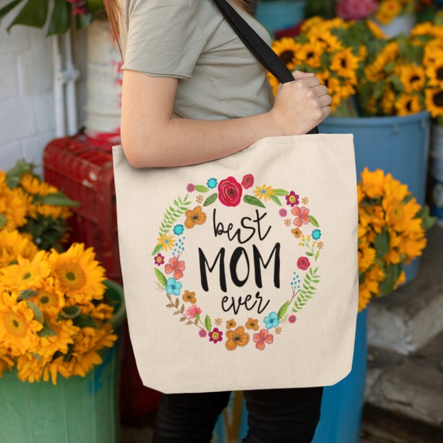 Bolsa Tote Boho floral verde-dia de as mães melhor mãe de sem (Criador carregado)