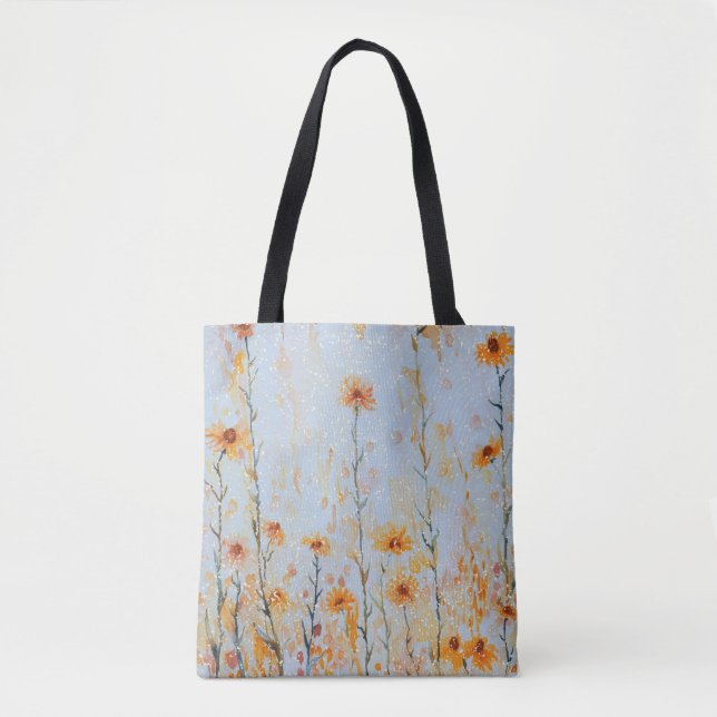 Bolsa Tote Boho Flores Silvestres Azuis Vintage (Frente)