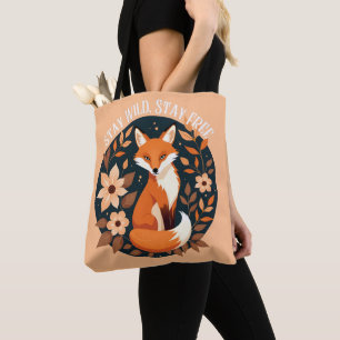 Bolsa Tote Boho Fox "Fique Selvagem, Fique Livre" Design Wood