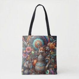 Bolsa Tote Boho Fox Raccoon Floral Design