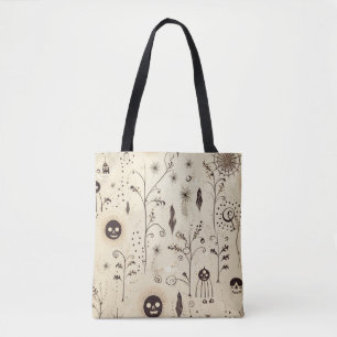 Bolsa Tote Boho Halloween Máscaras e Padrão de Suportes Botân