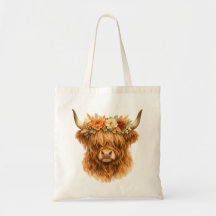 Boho Highland Cow Almofada de Arremesso com Coroa