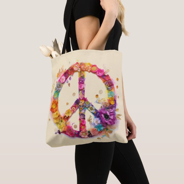 Bolsa Tote Boho Hippy 60s 70s Peace Sign (Close Up)
