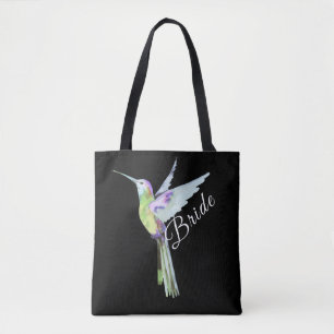 Bolsa Tote Boho Hummingbird White Script Bride Casamento