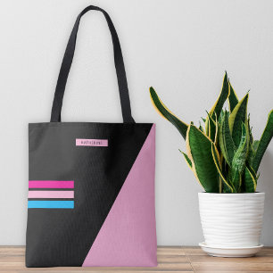 Bolsa Tote Boho Listras Pretas Elegante Moderno Feminino 