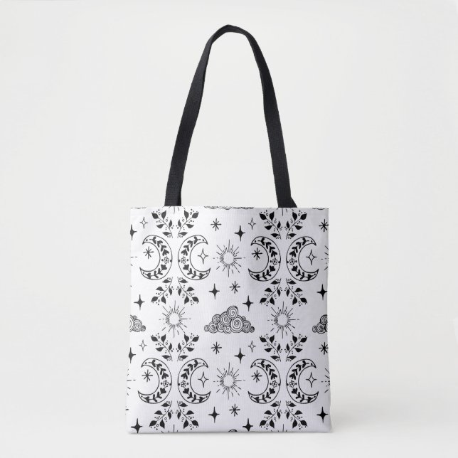 Bolsa Tote Boho Moon & Sun Totoag - Preto e Branco (Frente)