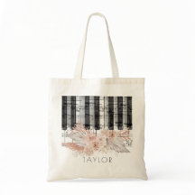 boho pampas gramado nome tote bag
