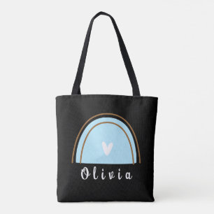 Bolsa Tote Boho Rainbow minimalista com nome personalizado
