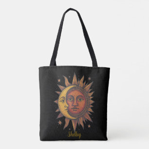Bolsa Tote Boho Retro Sun e Moon Unisex