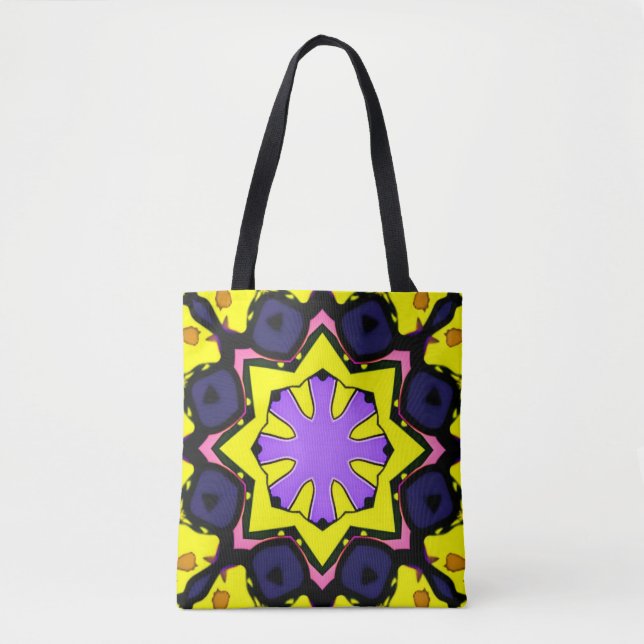 Bolsa Tote Boho roxo, azul, design rosa. Fazer uma declaração (Frente)
