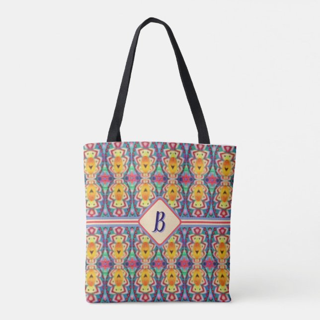 Bolsa Tote Boho Roxo, Verde, Amarelo e Tribal Laranja (Verso)