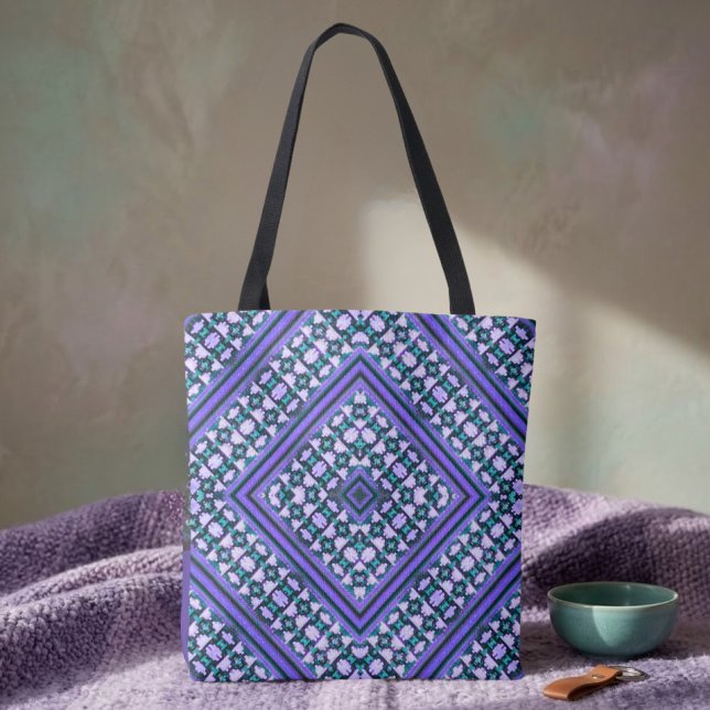 Bolsa Tote Boho Roxo, Verde e Branco Inspirado em Tribal  (Criador carregado)