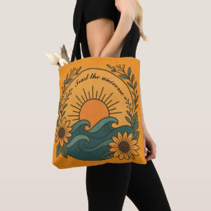Bolsa Tote Boho Sol & Ondas – Arte Espiritual Floral para Tot