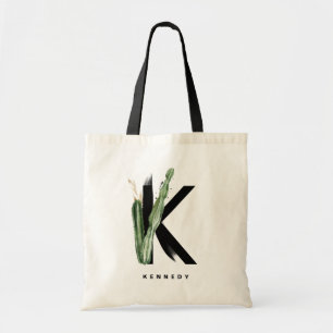 Bolsa Tote Boho Succults - Letra K Monograma Bridesmaid