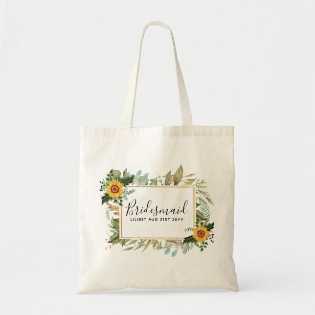 Bolsa Tote Boho Sunflower Sage Greenery Casamento (Frente)