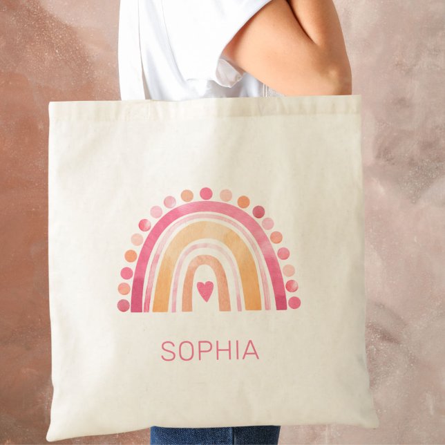 Bolsa Tote Boho Watercolor Arco-íris a Rosa, personalizado (Criador carregado)
