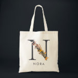 Bolsa Tote Boho Wildflower Monograma - Letra N<br><div class="desc">Esta design apresenta um monograma inicial rodeado por flores silvestres rústicas secas. Personalize com seu nome.</div>