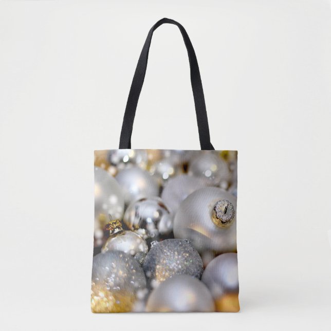 Bolsa Tote Boias de Decoração de Prata de Natal (Frente)