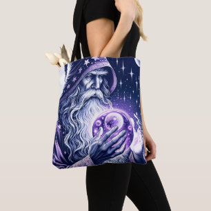 Bolsa Tote Bola de Cristal Espacial Celestial Roxa para Conte