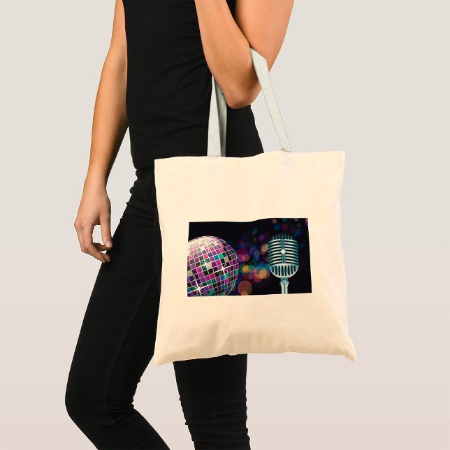 Bolsa Tote Bola de Discoteca Retro e Microfone Antigo (Criador carregado)