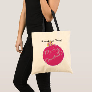 Bolsa Tote Bola de Enfeites de natal rosa.prata