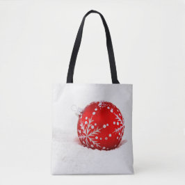 Bolsa Tote Bola de Natal Vermelha com Floco de Neve