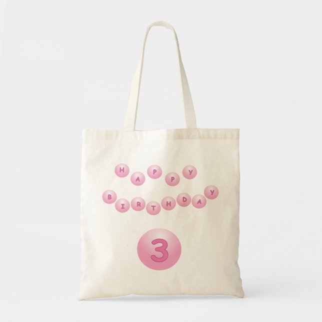 Bolsa Tote Bolas de Aniversário Rosa com 3 Anos (Frente)