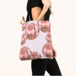 Bolsa Tote Bolas de discoteca cor-de-rosa, Glamour Retro, Est