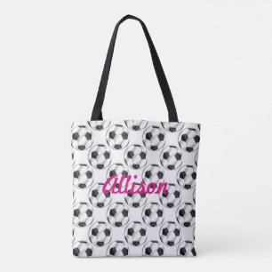 Bolsa Tote Bolas de Futebol Preto e Branco com Nome
