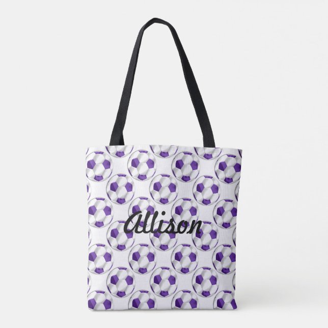 Bolsa Tote Bolas de Futebol Puro e Branco com Nome (Verso)