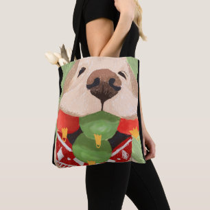 Bolsa Tote Bolas de Natal do Retriever Dourado na Boca Presen